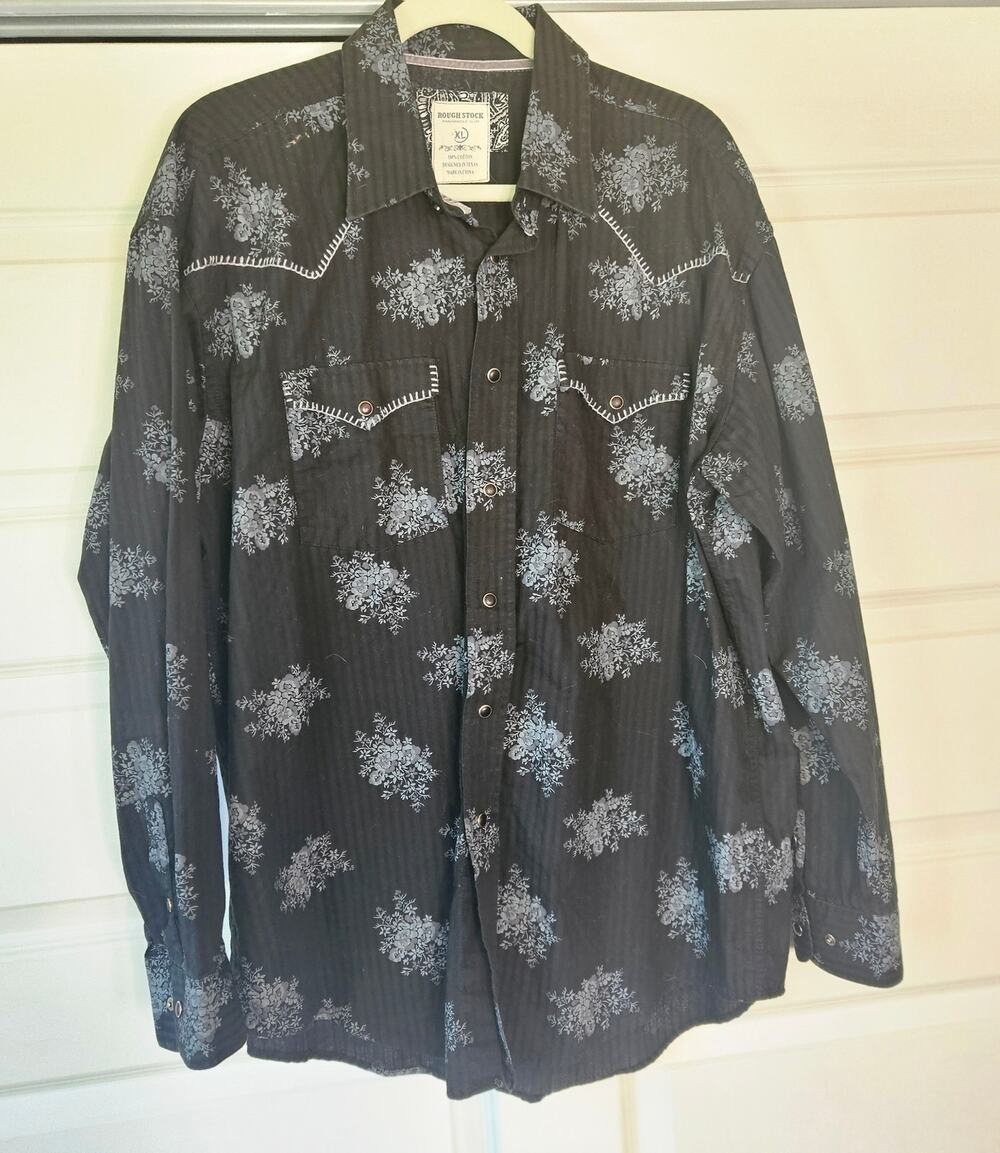 Panhandle Slim Rough Stock Western Pearl Snap Shirt Mens XL Black Floral